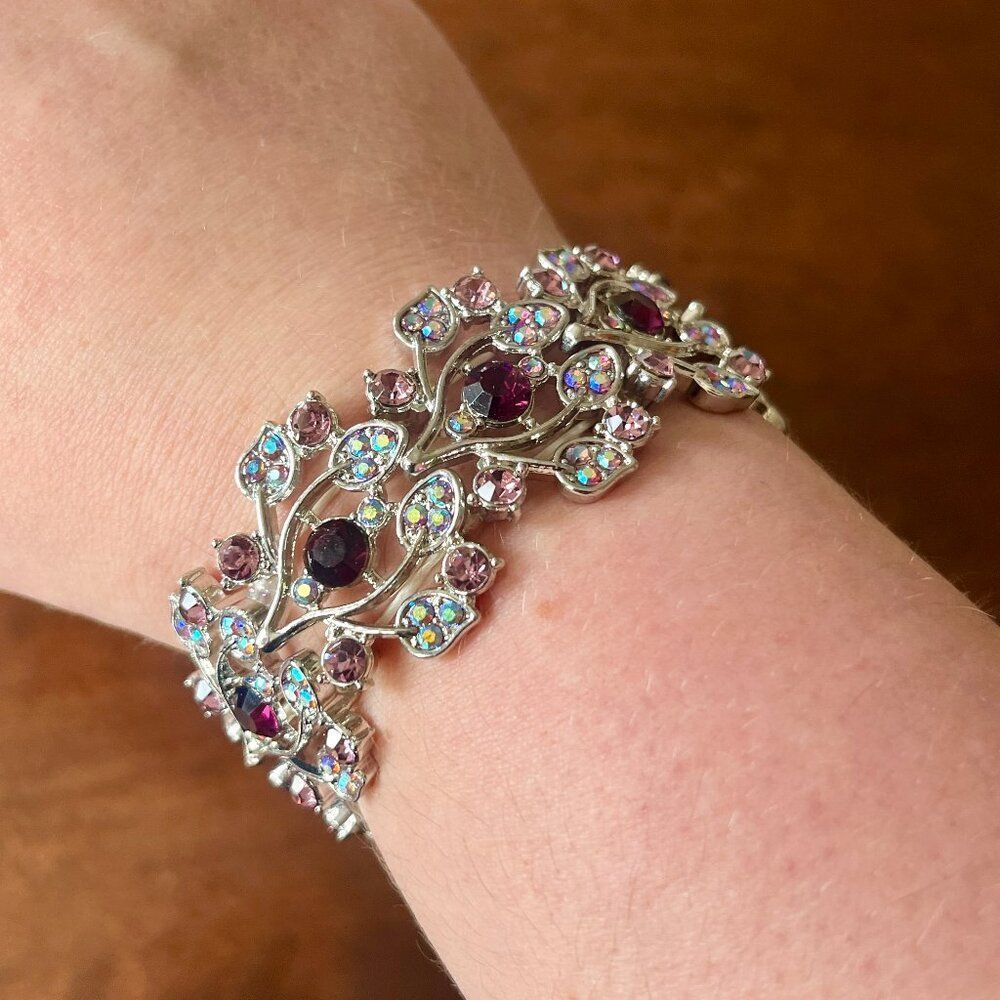 Danbury Mint The Cherry Blossom Bracelet - Elastic Rhinestone & Purple